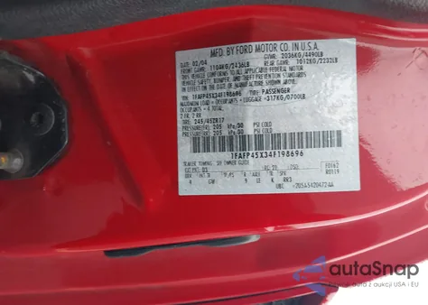 2004 Ford Mustang Gt из США, поврежденный, VIN 1FAFP45X34F198696